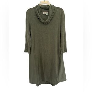 Saturday Sunday Shirt Dress Size Medium Olive Green Cowl Neck 3/4 Sleeve